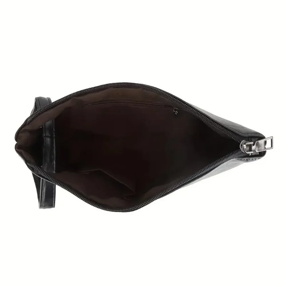Matte Black Large Envelope Clutch Bag Wristlet Chic & Elegant Vegan Leather - Picture 7 of 8